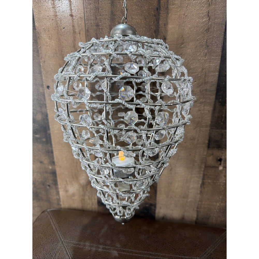 Vintage Crystal Tea Light Chandelier Hanging Candle Holder Basket Drop 13"x8"